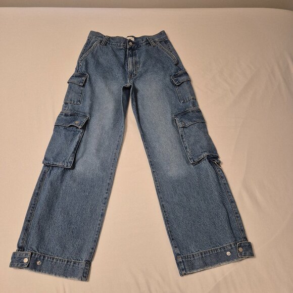 Oak and Fort Jeans With Snaps For Barrel Leg With Cargo Pockets size 28 Waist - Picture 1 of 7